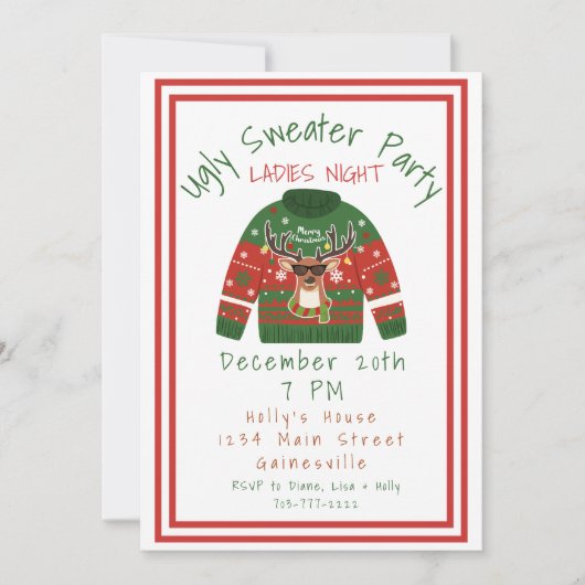 Lelijke trui kerstfeest dames nacht kaart (Voorkant)