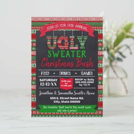 Lelijke trui kerstfeest kaart (Staand voorkant)