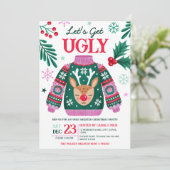 Lelijke trui kerstfeest rendier en Holly Kaart (Staand voorkant)