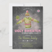 Lelijke trui kerstfeest roze zwart krijtbord kaart (Voorkant)