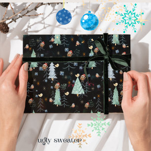 Lelijke trui kerstfeest schattige uil cadeaupapier