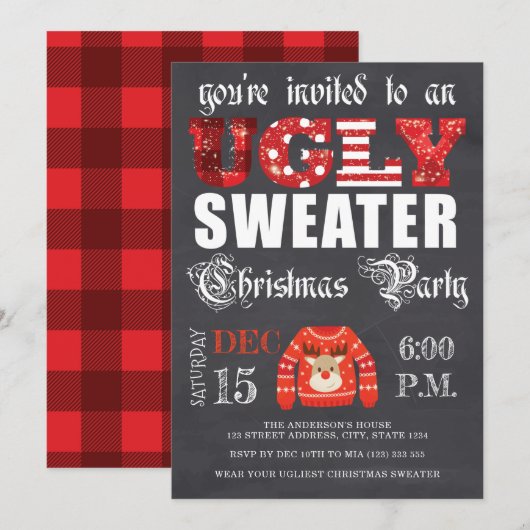 Lelijke Trui Kerstfeest schoolbord rood Kaart (Voorkant / Achterkant)