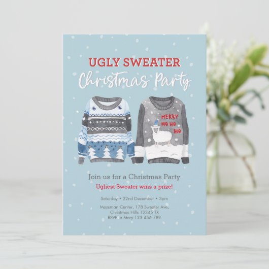 Lelijke trui Kerstfeest uitnodiging (Staand voorkant)