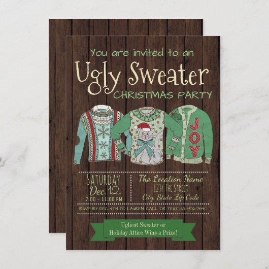 Lelijke trui kerstfeest uitnodigingen rustiek (Voorkant / Achterkant)