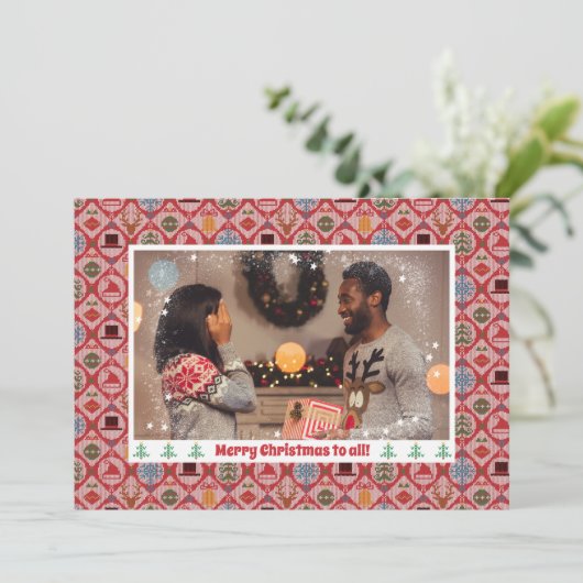 Lelijke trui kerstfoto feestdagenkaart (Staand voorkant)