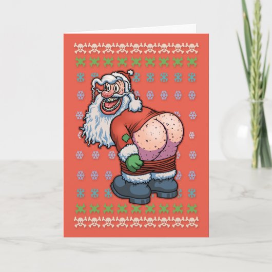 Lelijke trui Kerstman Maan Kaart (Voorkant)