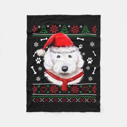 Lelijke trui Kerstmis Bobtail hond kerstman hoed P Fleece Deken (Voorkant)