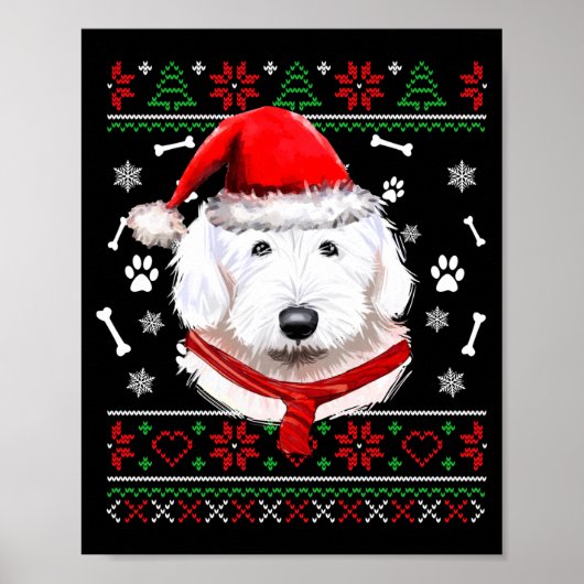 Lelijke trui Kerstmis Bobtail Hond Kerstman Hoed P Poster (Voorkant)