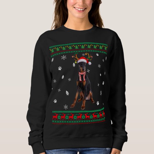 Lelijke trui Kerstmis Doberman Hond Santa Rendier (Voorkant)