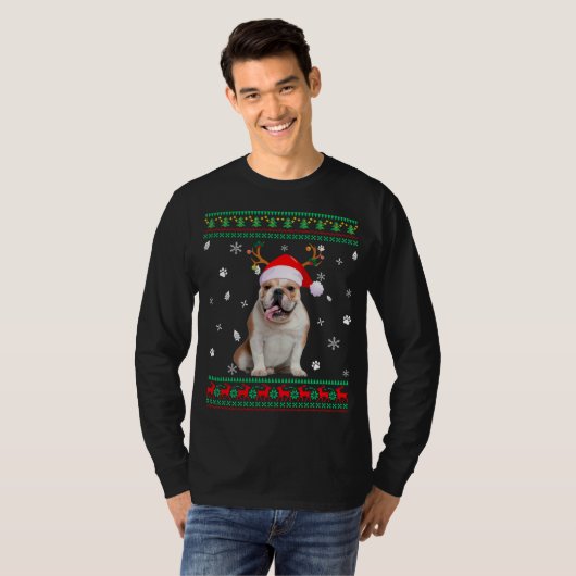 Lelijke trui Kerstmis Engels Bulldog hond Santa R T-shirt (Voorkant volledig)
