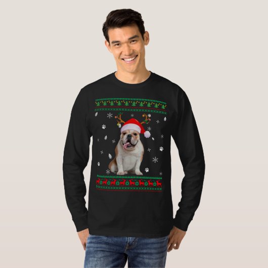 Lelijke trui Kerstmis Engels Bulldog hond Santa R T-shirt (Voorkant volledig)