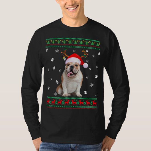 Lelijke trui Kerstmis Engels Bulldog hond Santa R T-shirt (Voorkant)