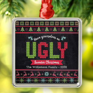 Lelijke trui Kerstmis Nordic breien krijtbord leuk Metalen Ornament
