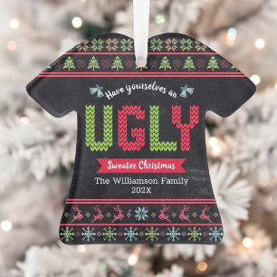 Lelijke trui Kerstmis Nordic breien naam krijtbord Ornament