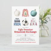 Lelijke trui Kerstmis Ornament Exchange Party Kaart (Staand voorkant)