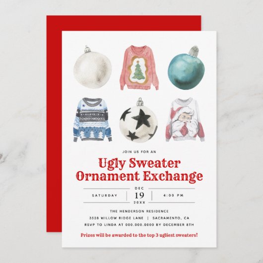 Lelijke trui Kerstmis Ornament Exchange Party Kaart (Voorkant / Achterkant)