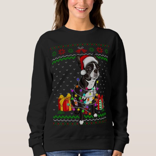 Lelijke trui Kerstverlichting Boston Terrier Hond (Voorkant)