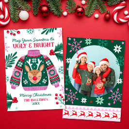 Lelijke trui met familiefoto van rendieren feestdagenkaart