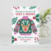 Lelijke trui met rendier rood en groen feestdagenkaart (Staand voorkant)