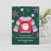 Lelijke trui met Santa & Snowflakes Familiefoto Feestdagenkaart (Staand voorkant)