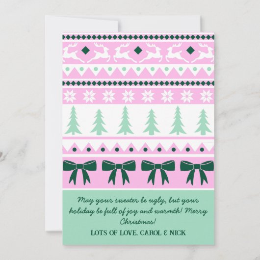 Lelijke trui met Sinterklaas en sneeuwvlokken Feestdagenkaart (Achterkant)