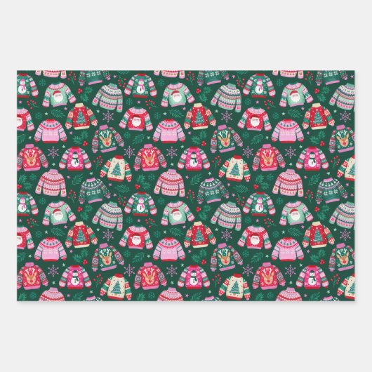 Lelijke trui Mint en donkergroene Kerstmis Inpakpapier Vel (Voorkant 3)