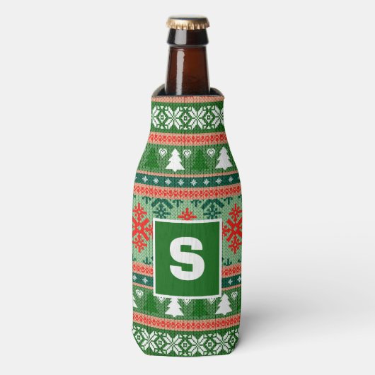 Lelijke trui Monogram Kerstmis Flesjeskoeler (Fles Voorkant)