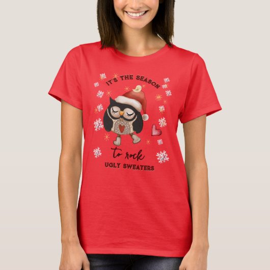 Lelijke Trui mooie Uil Rood T-Shirt (Voorkant)