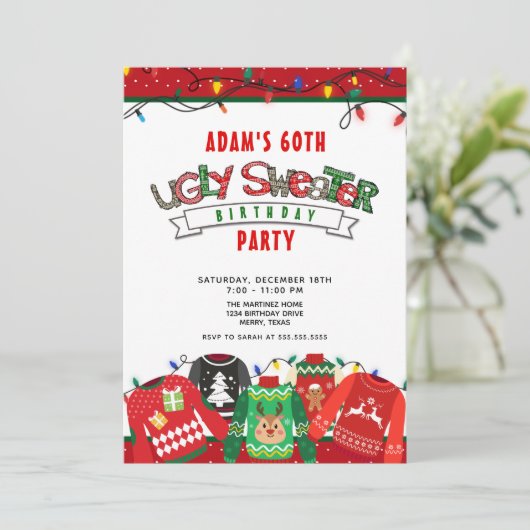 Lelijke trui Party 60e verjaardag uitnodiging (Staand voorkant)