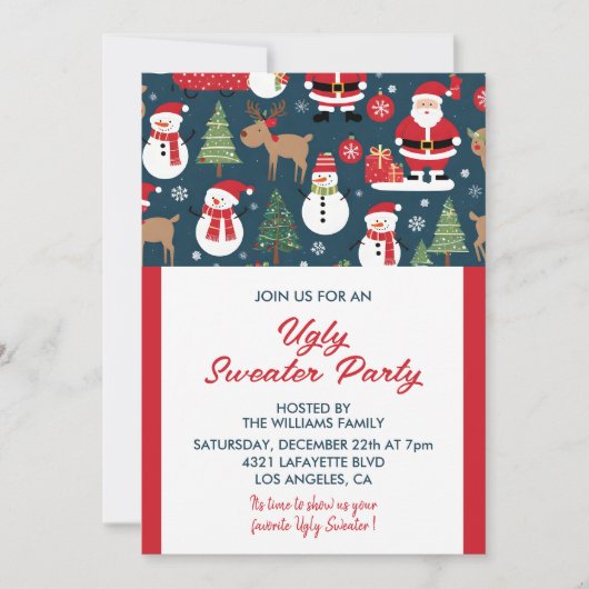 Lelijke trui party uitnodiging bomen Snowman (Voorkant)
