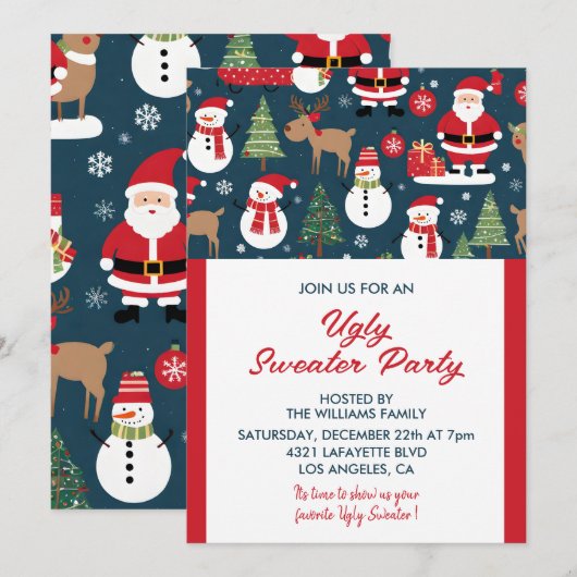 Lelijke trui party uitnodiging bomen Snowman (Voorkant / Achterkant)