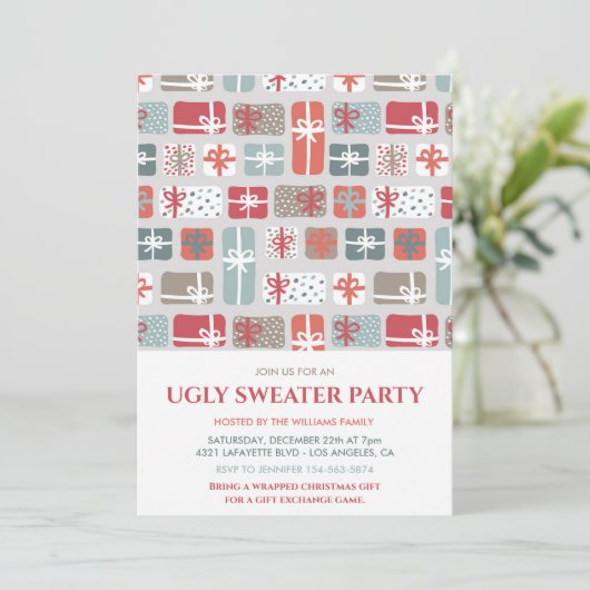 Lelijke trui party uitnodiging geschenken patroon (Staand voorkant)