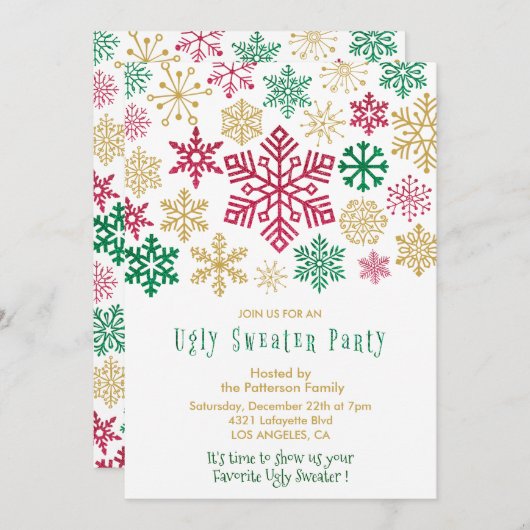 Lelijke trui party uitnodiging moderne Sneeuwvlokk (Voorkant / Achterkant)