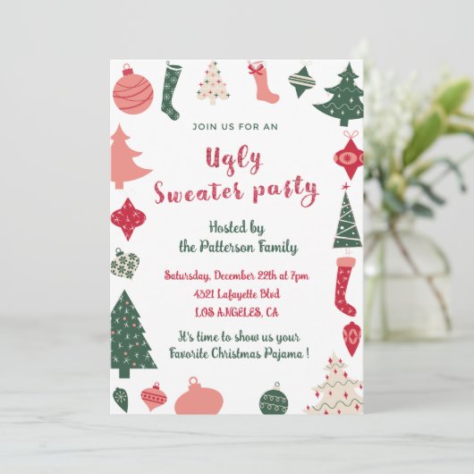 Lelijke trui party uitnodiging plezier (Staand voorkant)