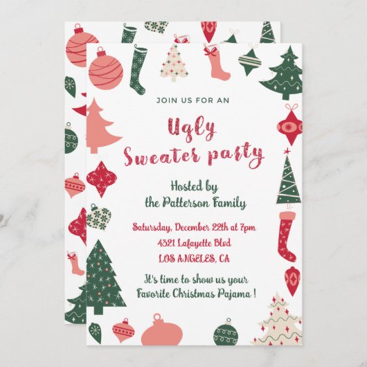 Lelijke trui party uitnodiging plezier (Voorkant / Achterkant)