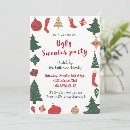 Lelijke trui party uitnodiging plezier (Staand voorkant)