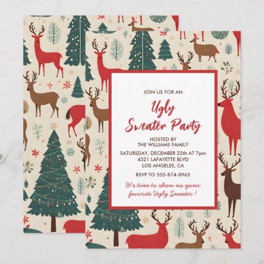 Lelijke trui party uitnodiging Whimsical Herten (Voorkant / Achterkant)