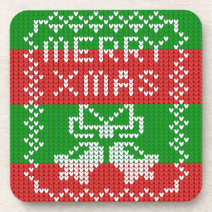 Lelijke trui patroon jingle bells Merry Xmas garen Bier Onderzetter