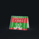 Lelijke trui patroon jingle bells Merry Xmas garen Feestdagen Kaart<br><div class="desc">Breipatroon in lelijke trui stijl met jingle bells en Merry Xmas tekst</div>
