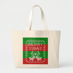 Lelijke trui patroon jingle bells Merry Xmas garen Grote Tote Bag