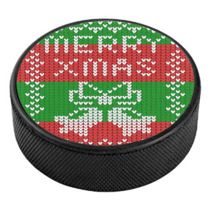 Lelijke trui patroon jingle bells Merry Xmas garen Hockey Puck