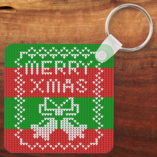Lelijke trui patroon jingle bells Merry Xmas garen Sleutelhanger