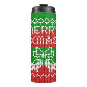 Lelijke trui patroon jingle bells Merry Xmas garen Thermosbeker