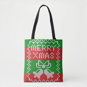 Lelijke trui patroon jingle bells Merry Xmas garen Tote Bag