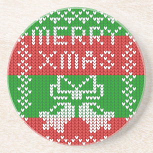 Lelijke trui patroon jingle bells Merry Xmas garen Zandsteen Onderzetter