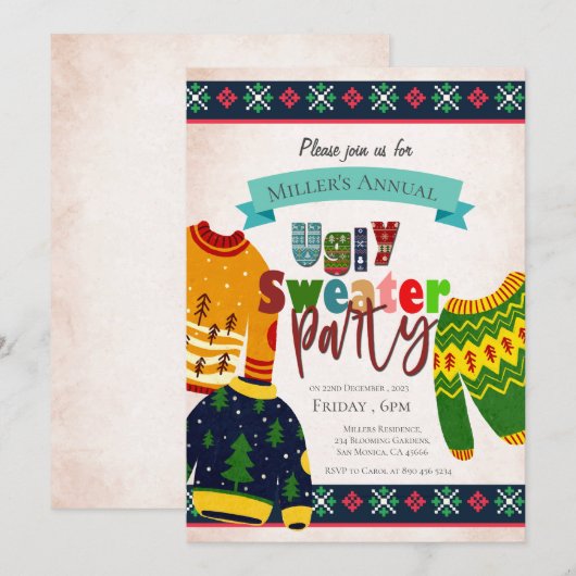 Lelijke trui patroon kerst party uitnodiging (Voorkant / Achterkant)