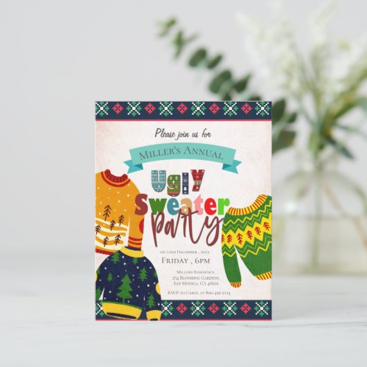 Lelijke trui patroon kerst party uitnodiging (Staand voorkant)