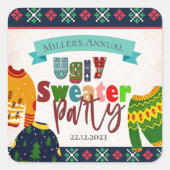 Lelijke trui patroon kerst party uitnodiging vierkante sticker (Voorkant)