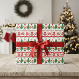 Lelijke trui Pixelated Santa feestelijke strepen Cadeaupapier