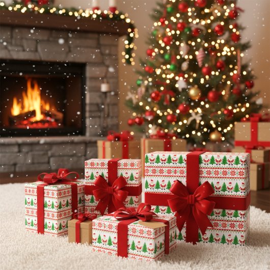 Lelijke trui Pixelated Santa feestelijke strepen Cadeaupapier